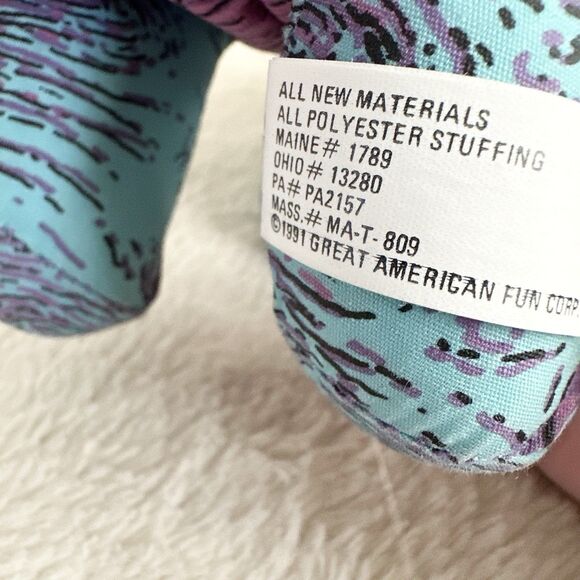 Great American Fun Triceratops Dinosaur Purple Blue Vintage 90s Stuffed Toy 1991 - Picture 6 of 7